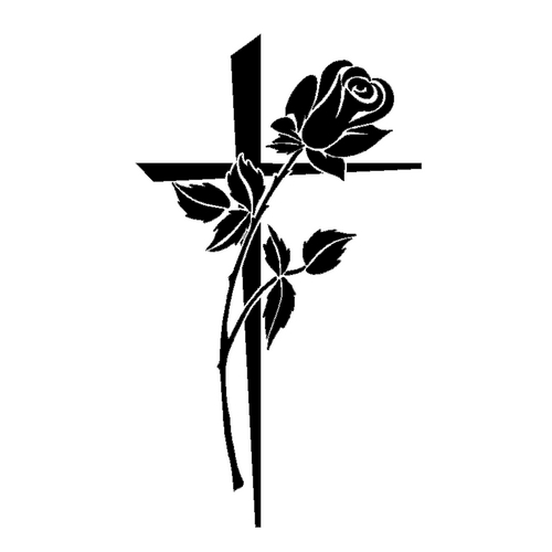 Gravure croix et rose