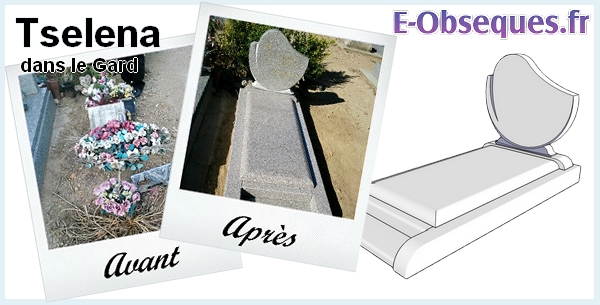 Pierre tombale Tselena Rose lilas avec semelle en ciment